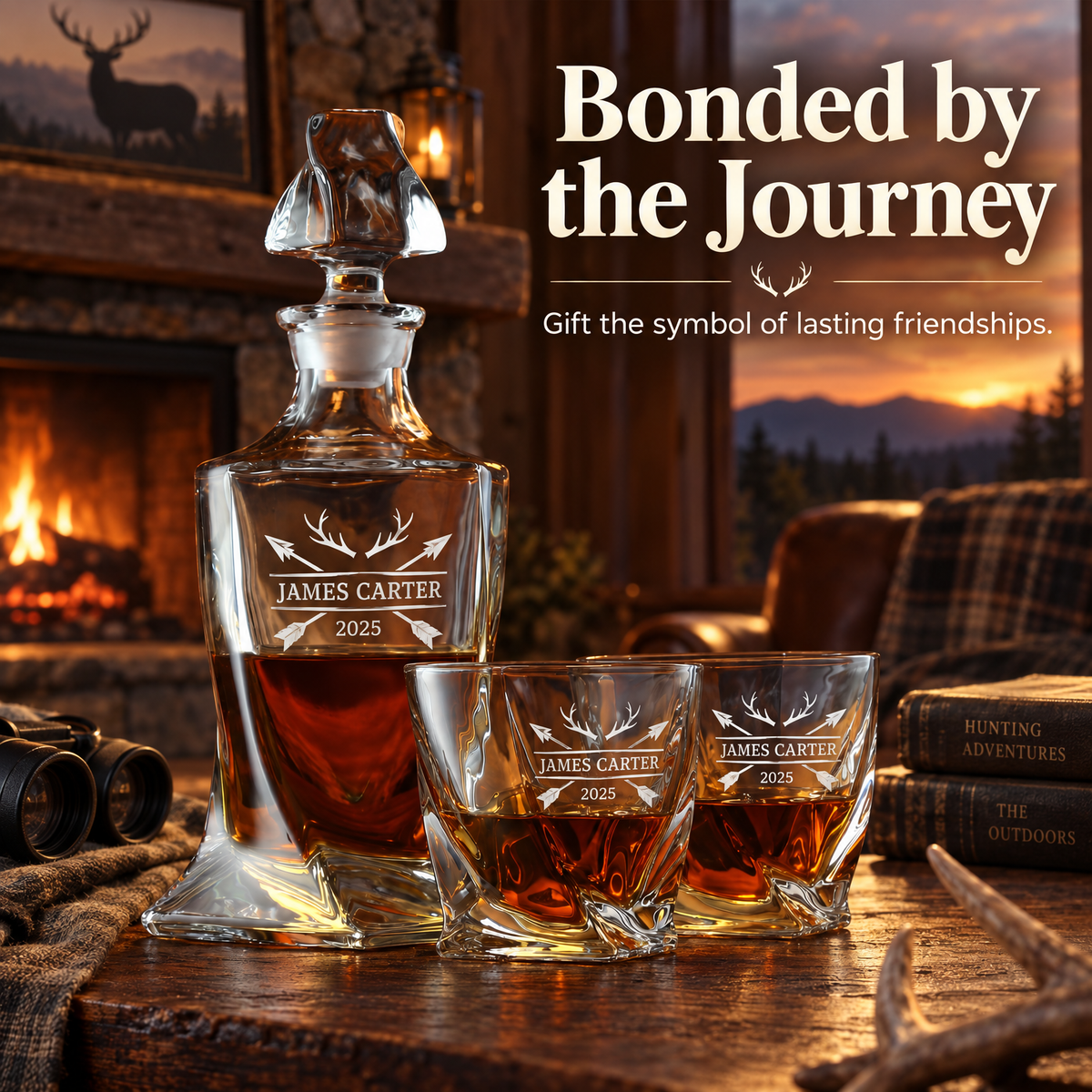 Gift for Hunters – Twisted Decanter Set with 2 Glasses, 2 Whiskey Balls & Wooden Box – image 12