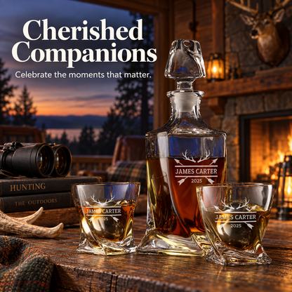 Gift for Hunters – Twisted Decanter Set with 2 Glasses, 2 Whiskey Balls & Wooden Box – image 16