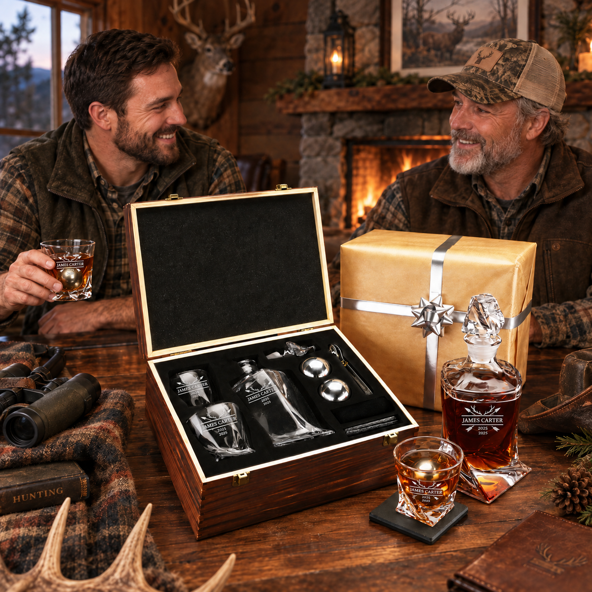 Gift for Hunters – Twisted Decanter Set with 2 Glasses, 2 Whiskey Balls & Wooden Box – image 17