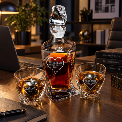 Technology Company Gifts – Twisted Decanter Set with 2 Glasses, 2 Whiskey Balls & Wooden Box – image 06