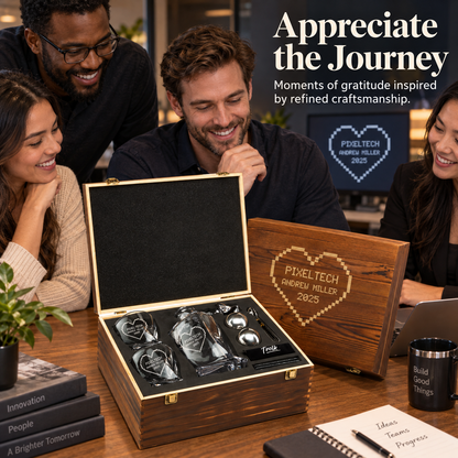 Technology Company Gifts – Twisted Decanter Set with 2 Glasses, 2 Whiskey Balls & Wooden Box – image 09