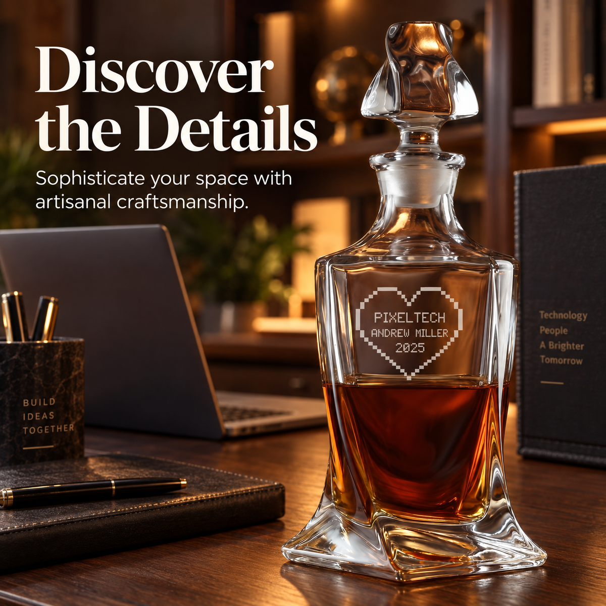 Technology Company Gifts – Twisted Decanter Set with 2 Glasses, 2 Whiskey Balls & Wooden Box product image