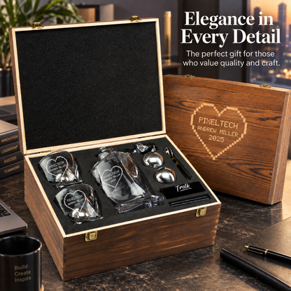 Technology Company Gifts – Twisted Decanter Set with 2 Glasses, 2 Whiskey Balls & Wooden Box – image 20