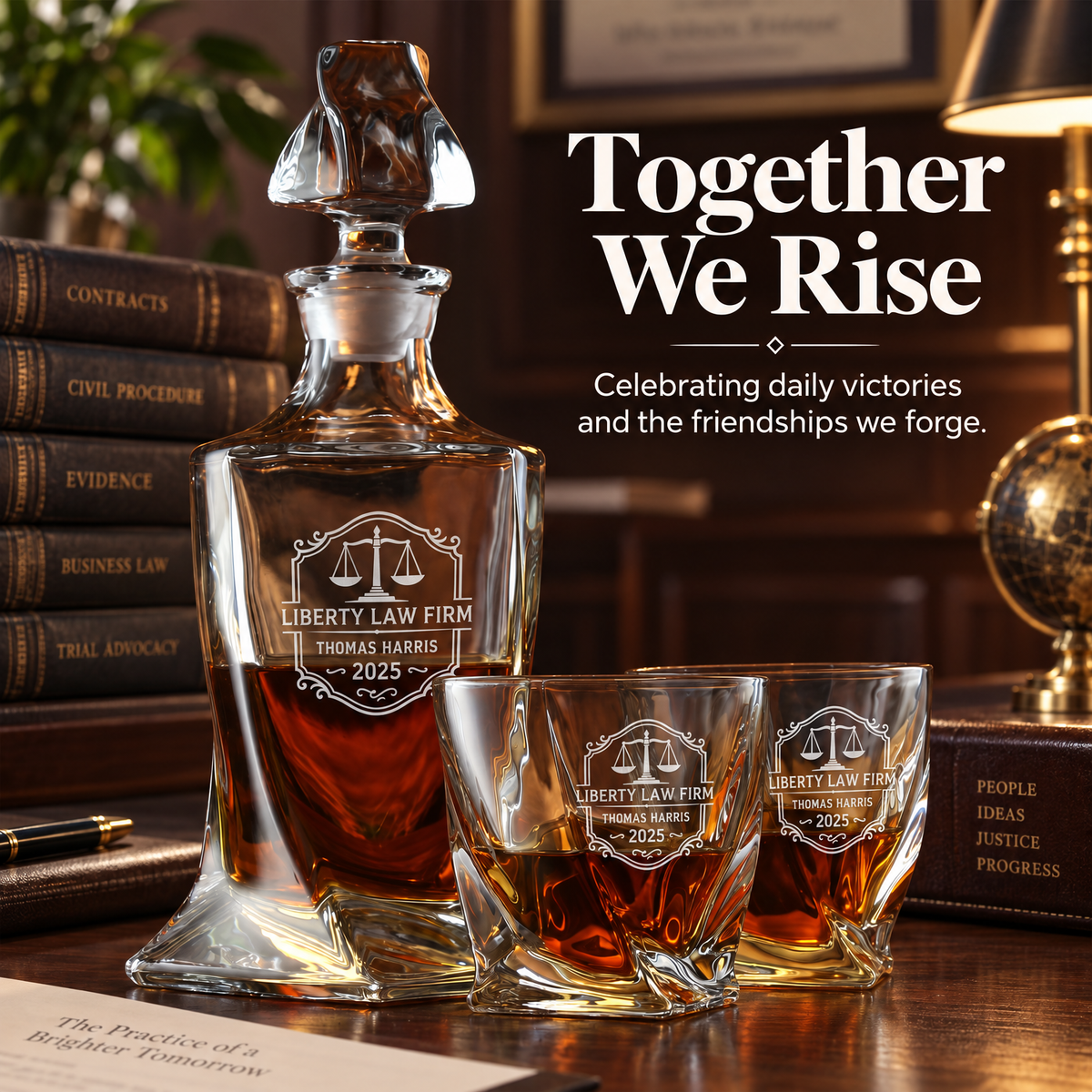 Legal Company Gifts – Twisted Decanter Set with 2 Glasses, 2 Whiskey Balls & Wooden Box – image 12