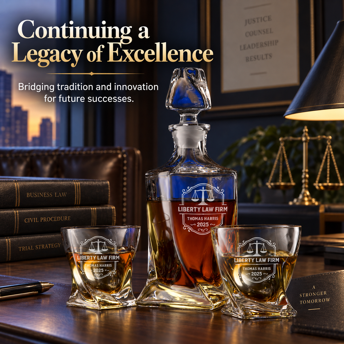 Legal Company Gifts – Twisted Decanter Set with 2 Glasses, 2 Whiskey Balls & Wooden Box – image 16