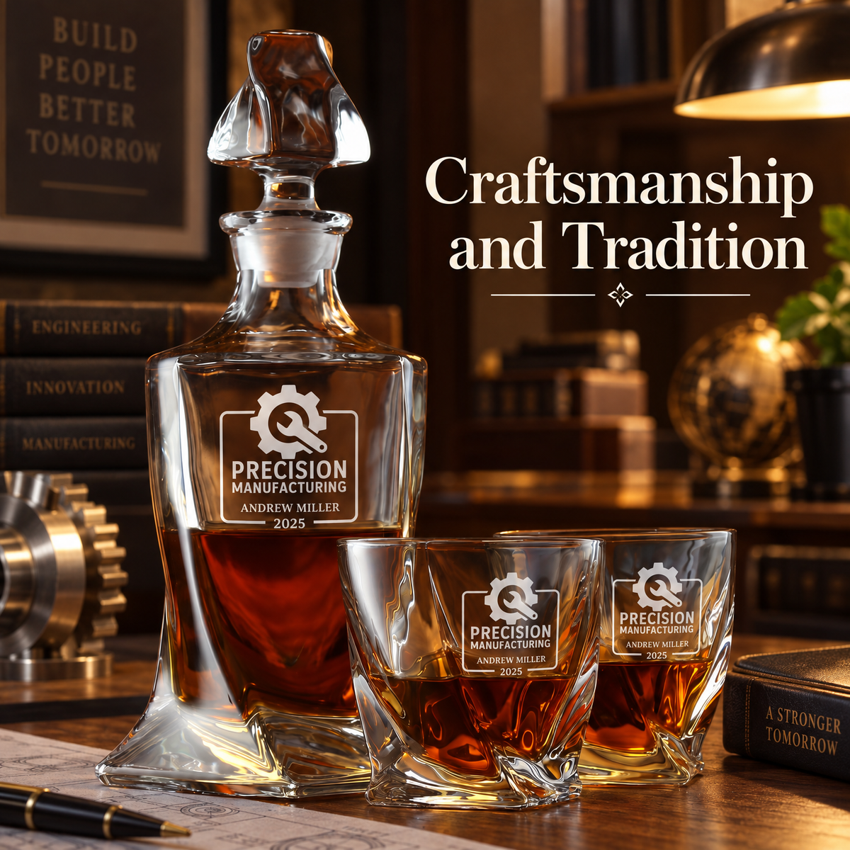 Manufacturing Company Gifts – Twisted Decanter Set with 2 Glasses, 2 Whiskey Balls & Wooden Box – image 12