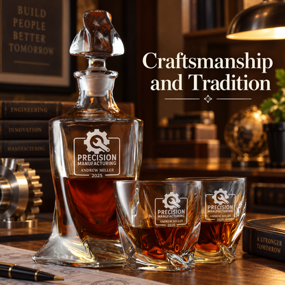 Manufacturing Company Gifts – Twisted Decanter Set with 2 Glasses, 2 Whiskey Balls & Wooden Box – image 12