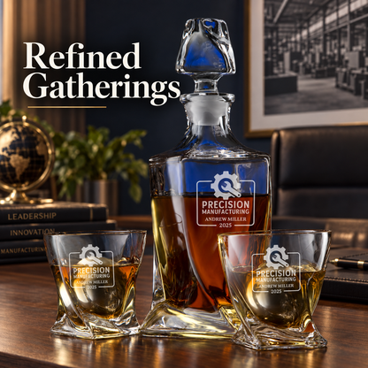 Manufacturing Company Gifts – Twisted Decanter Set with 2 Glasses, 2 Whiskey Balls & Wooden Box – image 16