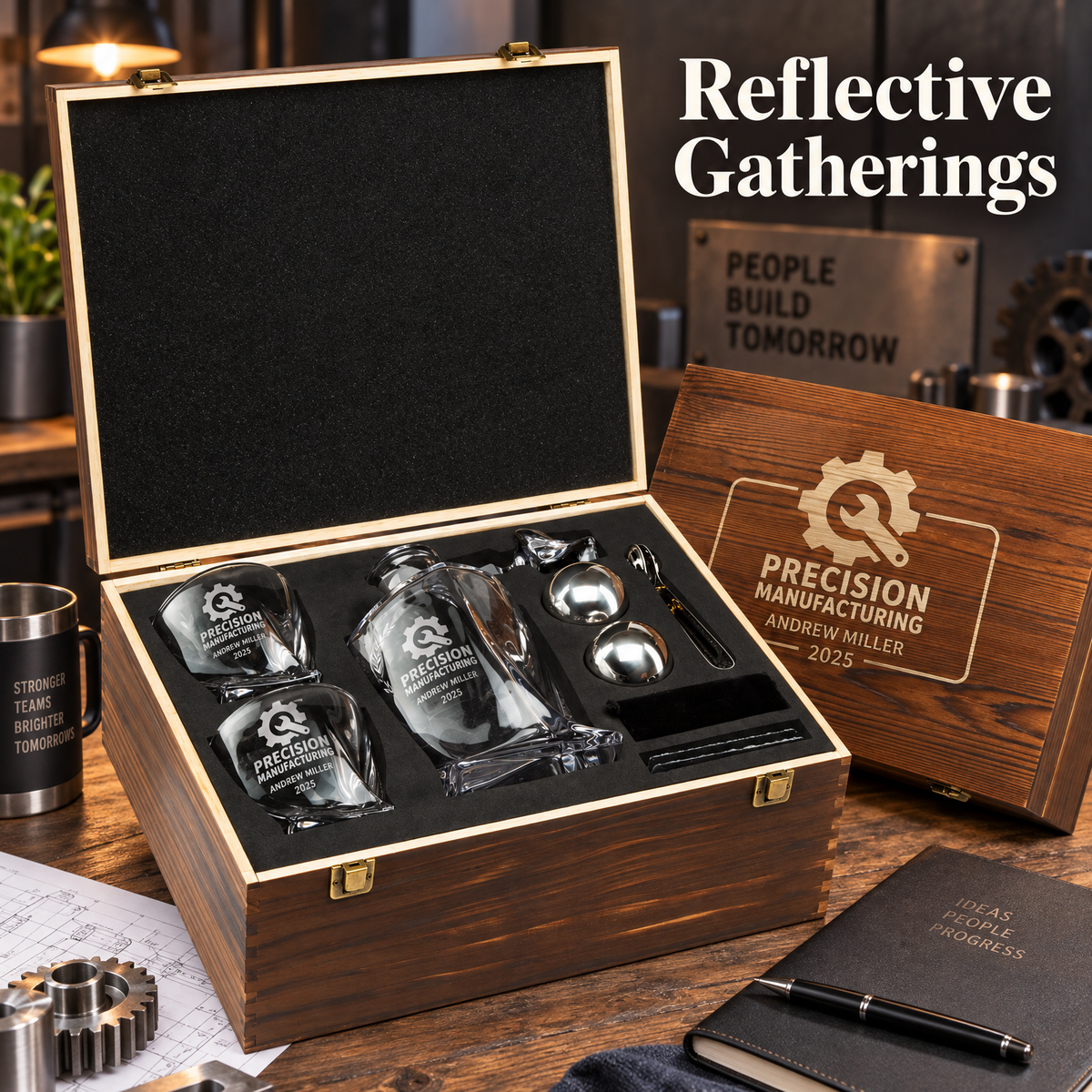 Manufacturing Company Gifts – Twisted Decanter Set with 2 Glasses, 2 Whiskey Balls & Wooden Box product image