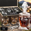 Gift for Outdoorsmen – Twisted Decanter Set with 2 Glasses, 2 Whiskey Balls & Wooden Box