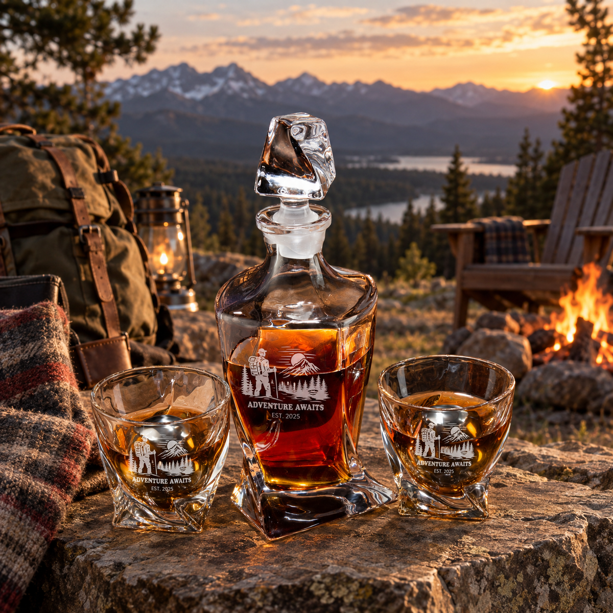 Gift for Outdoorsmen – Twisted Decanter Set with 2 Glasses, 2 Whiskey Balls & Wooden Box – image 06