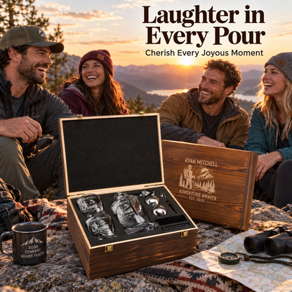 Gift for Outdoorsmen – Twisted Decanter Set with 2 Glasses, 2 Whiskey Balls & Wooden Box – image 09