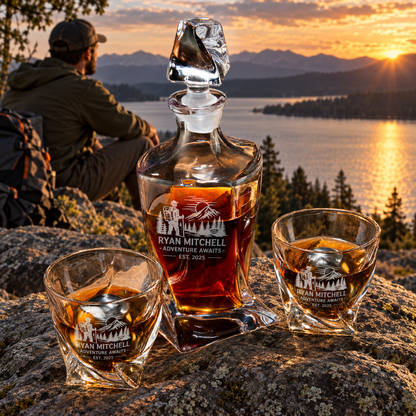 Gift for Outdoorsmen – Twisted Decanter Set with 2 Glasses, 2 Whiskey Balls & Wooden Box – image 15