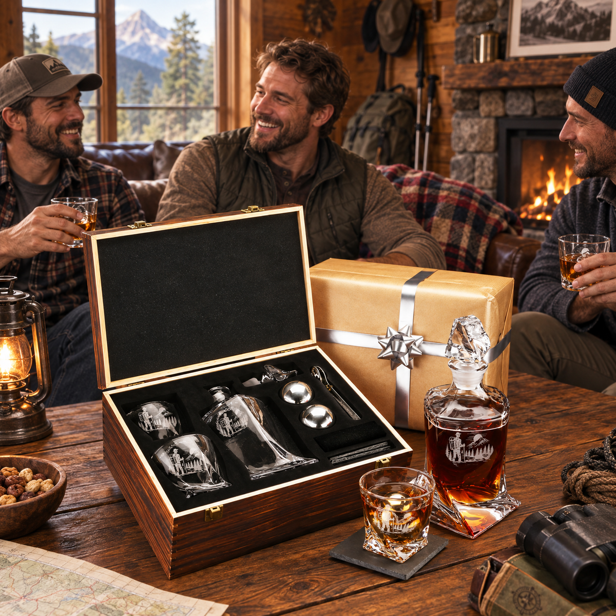 Gift for Outdoorsmen – Twisted Decanter Set with 2 Glasses, 2 Whiskey Balls & Wooden Box – image 17