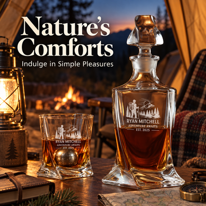 Gift for Outdoorsmen – Twisted Decanter Set with 2 Glasses, 2 Whiskey Balls & Wooden Box – image 18