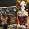 Retirement Gift – Twisted Decanter Set with 2 Glasses, 2 Whiskey Balls & Wooden Box