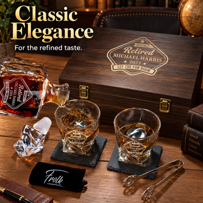Retirement Gift – Twisted Decanter Set with 2 Glasses, 2 Whiskey Balls & Wooden Box – image 14