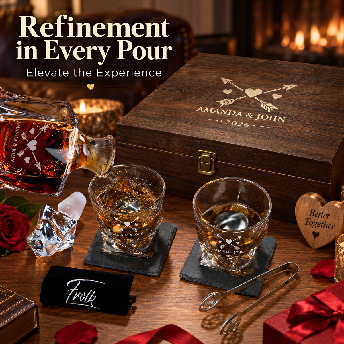 Valentine's Day Gift – Twisted Decanter Set with 2 Glasses, 2 Whiskey Balls & Wooden Box product image