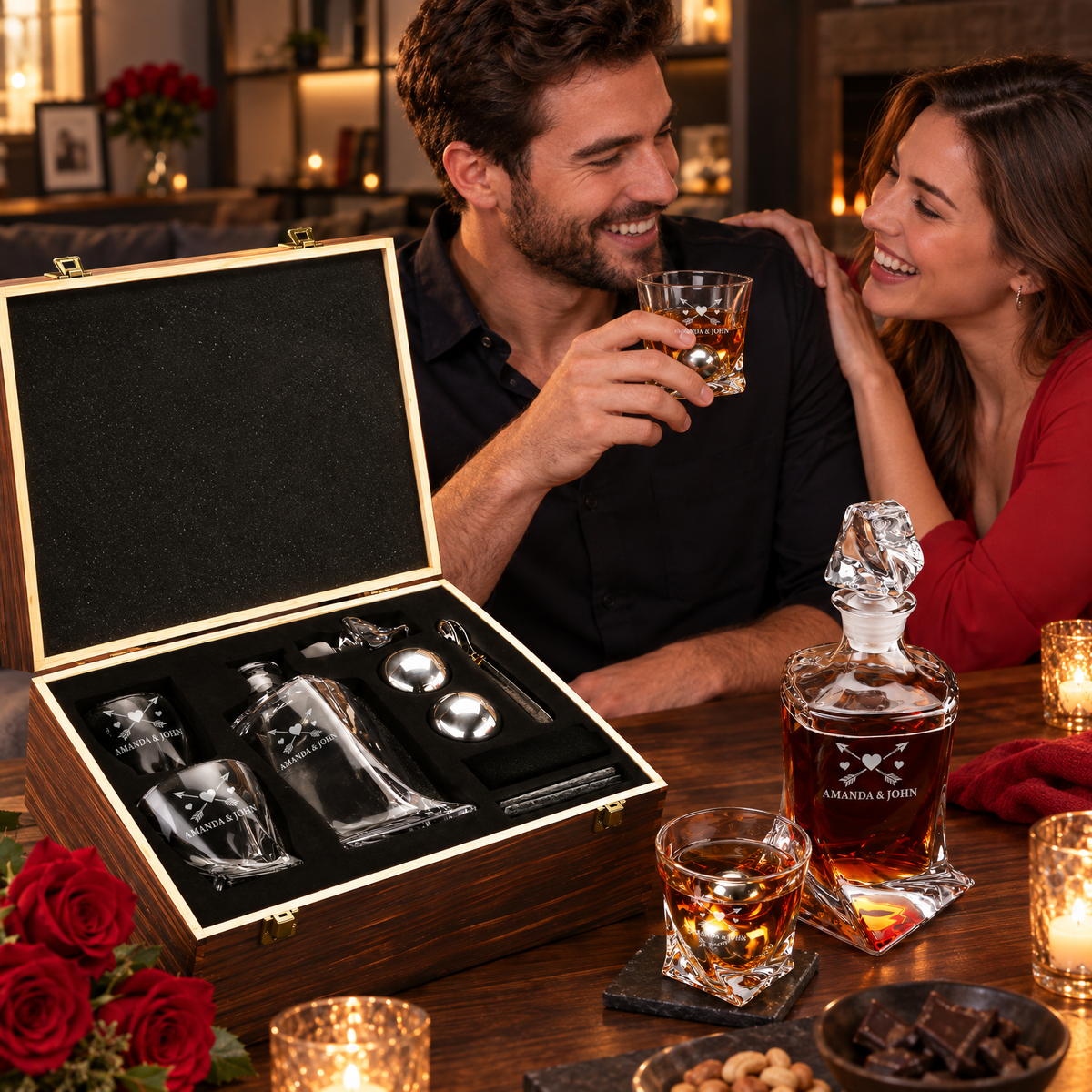 Valentine's Day Gift – Twisted Decanter Set with 2 Glasses, 2 Whiskey Balls & Wooden Box – image 17