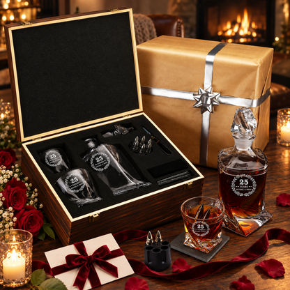 Anniversary Gift – Twisted Decanter Set with 2 Glasses, 6 Whiskey Bullets & Wooden Box – image 08