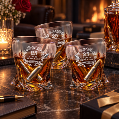 Anniversary Gift – Twisted Decanter Set with 2 Glasses, 6 Whiskey Bullets & Wooden Box – image 10