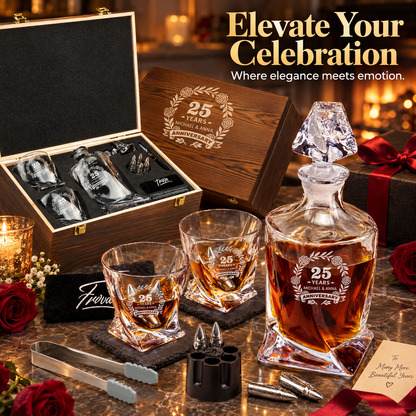 Anniversary Gift – Twisted Decanter Set with 2 Glasses, 6 Whiskey Bullets & Wooden Box – image 12