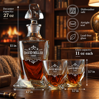 Birthday Gift – Twisted Decanter Set with 2 Glasses, 6 Whiskey Bullets & Wooden Box – image 02