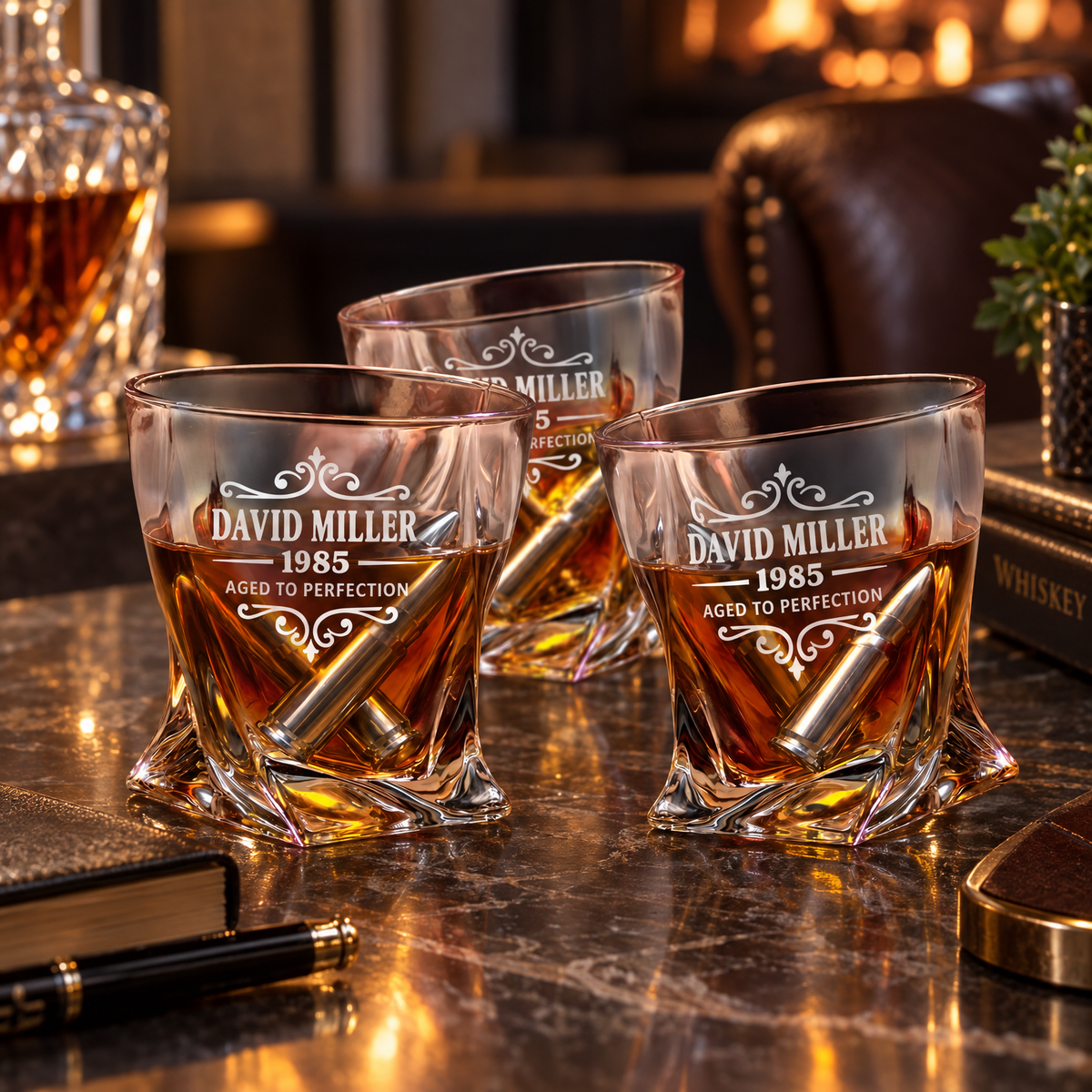 Birthday Gift – Twisted Decanter Set with 2 Glasses, 6 Whiskey Bullets & Wooden Box – image 10