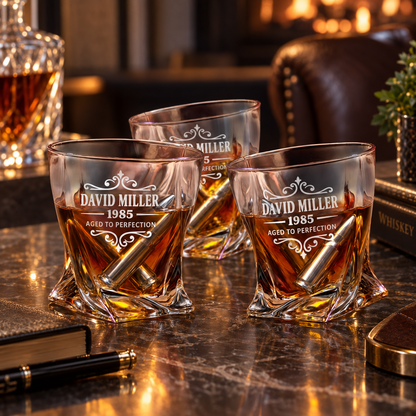 Birthday Gift – Twisted Decanter Set with 2 Glasses, 6 Whiskey Bullets & Wooden Box – image 10