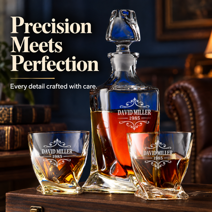 Birthday Gift – Twisted Decanter Set with 2 Glasses, 6 Whiskey Bullets & Wooden Box – image 16