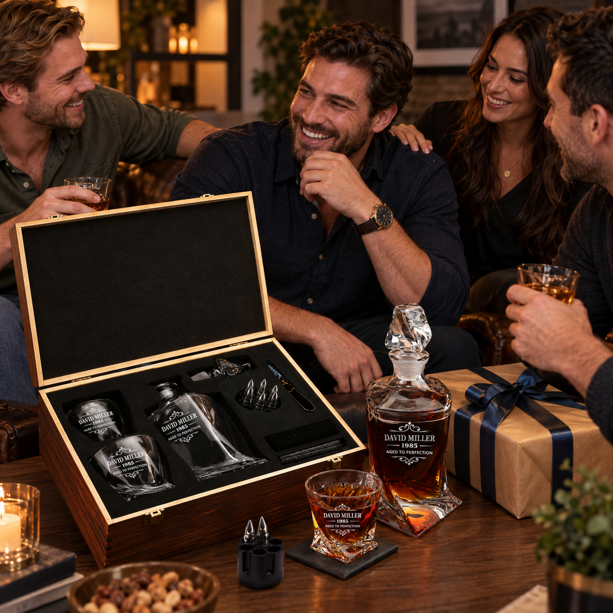 Birthday Gift – Twisted Decanter Set with 2 Glasses, 6 Whiskey Bullets & Wooden Box – image 17