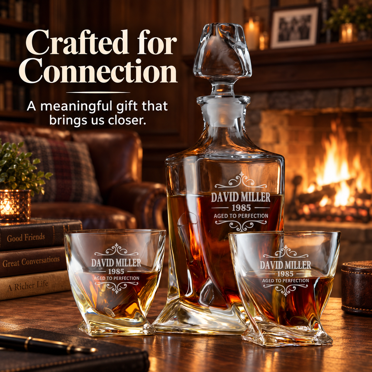 Birthday Gift – Twisted Decanter Set with 2 Glasses, 6 Whiskey Bullets & Wooden Box product image