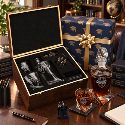 Education Company Gifts – Twisted Decanter Set with 2 Glasses, 6 Whiskey Bullets & Wooden Box – image 08