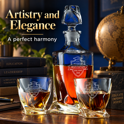 Education Company Gifts – Twisted Decanter Set with 2 Glasses, 6 Whiskey Bullets & Wooden Box – image 16