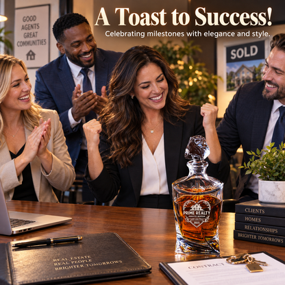 Real Estate Company Gifts – Twisted Decanter Set with 2 Glasses, 6 Whiskey Bullets & Wooden Box – image 03