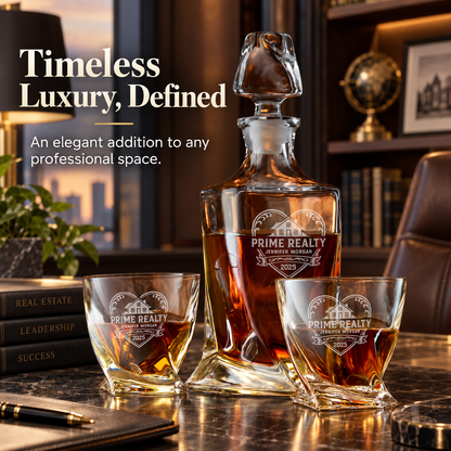 Real Estate Company Gifts – Twisted Decanter Set with 2 Glasses, 6 Whiskey Bullets & Wooden Box – image 18
