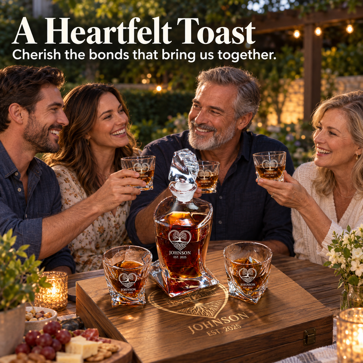 Family Gift – Twisted Decanter Set with 2 Glasses, 6 Whiskey Bullets & Wooden Box product image