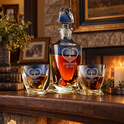 Family Gift – Twisted Decanter Set with 2 Glasses, 6 Whiskey Bullets & Wooden Box – image 06