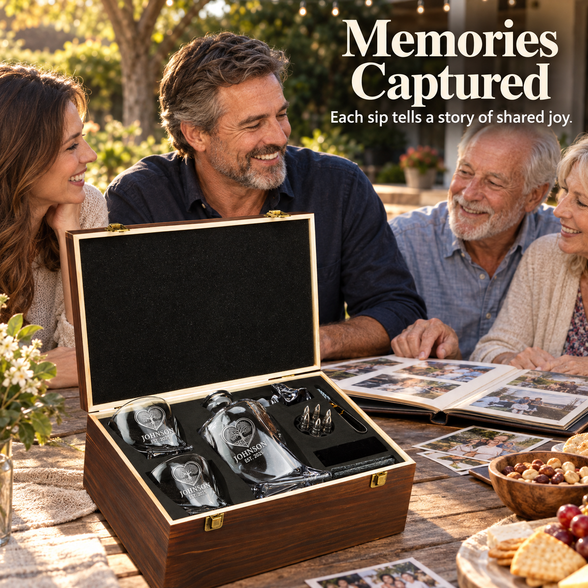 Family Gift – Twisted Decanter Set with 2 Glasses, 6 Whiskey Bullets & Wooden Box product image