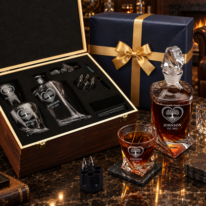 Family Gift – Twisted Decanter Set with 2 Glasses, 6 Whiskey Bullets & Wooden Box – image 08