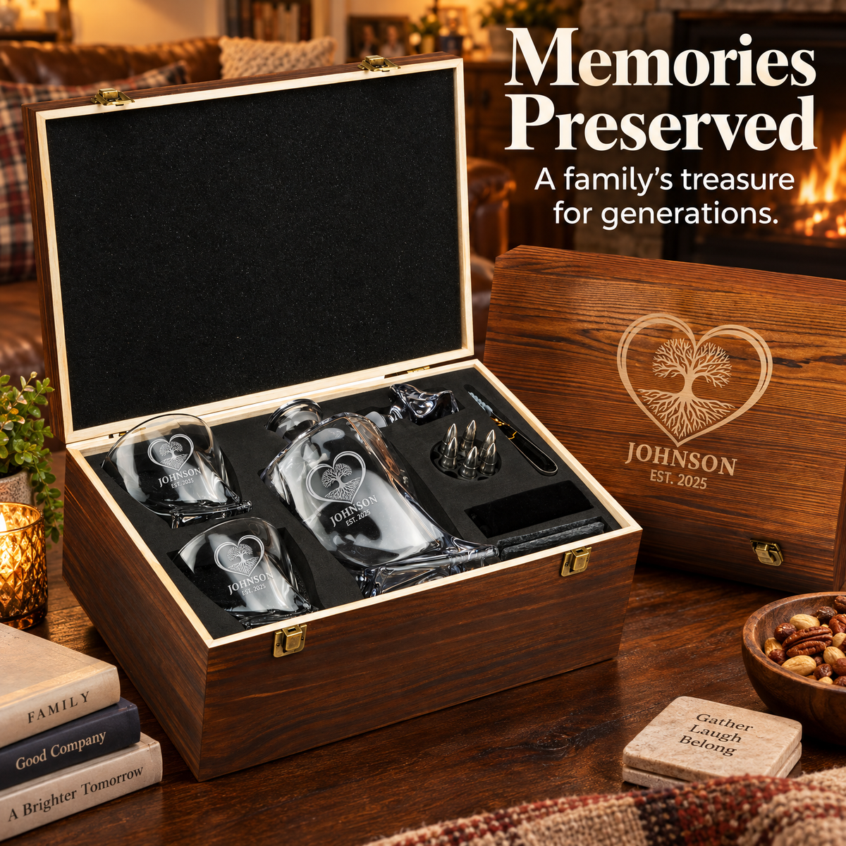 Family Gift – Twisted Decanter Set with 2 Glasses, 6 Whiskey Bullets & Wooden Box – image 20