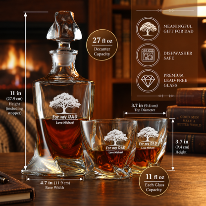 Gift for Father – Twisted Decanter Set with 2 Glasses, 6 Whiskey Bullets & Wooden Box – image 02