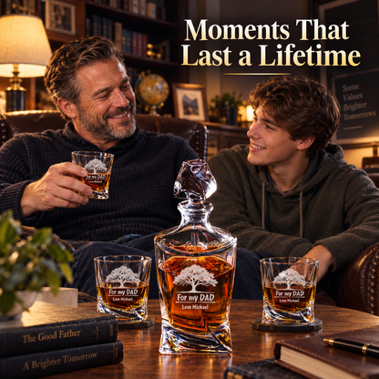 Gift for Father – Twisted Decanter Set with 2 Glasses, 6 Whiskey Bullets & Wooden Box – image 03