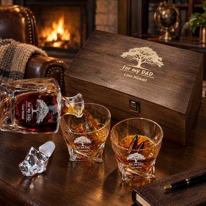 Gift for Father – Twisted Decanter Set with 2 Glasses, 6 Whiskey Bullets & Wooden Box – image 04