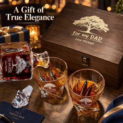 Gift for Father – Twisted Decanter Set with 2 Glasses, 6 Whiskey Bullets & Wooden Box – image 14