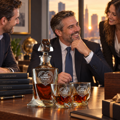 Finance Company Gifts – Twisted Decanter Set with 2 Glasses, 6 Whiskey Bullets & Wooden Box – image 13