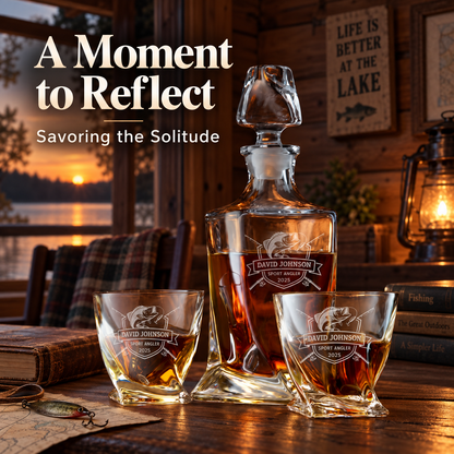 Gift for Fishermen – Twisted Decanter Set with 2 Glasses, 6 Whiskey Bullets & Wooden Box – image 18