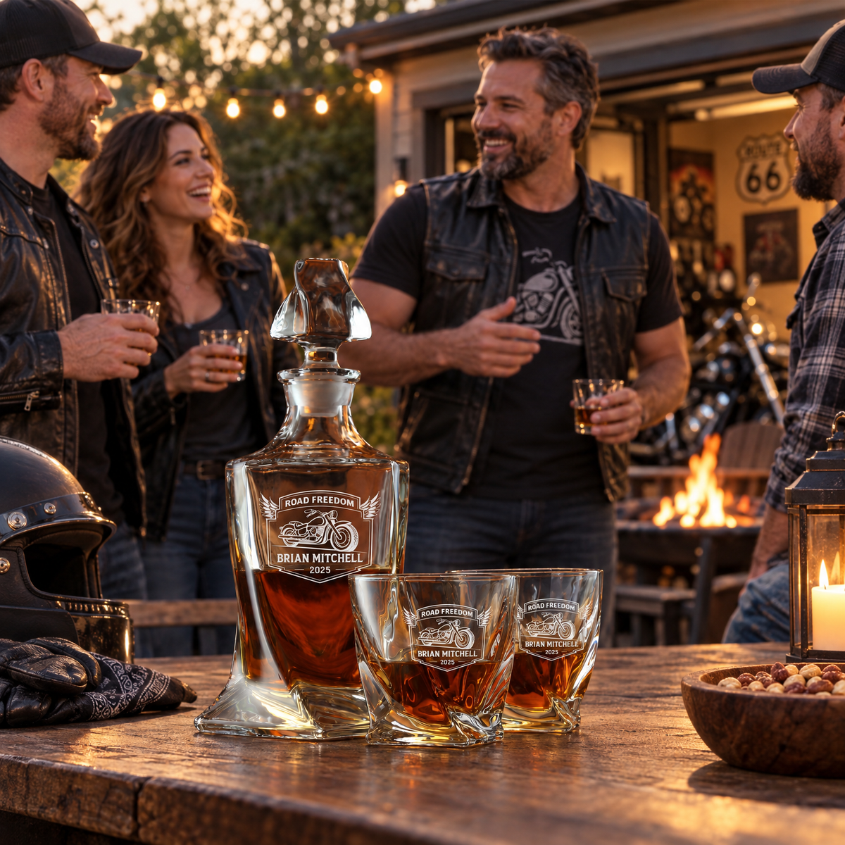 Gift for Car & Motorcycle Enthusiasts – Twisted Decanter Set with 2 Glasses, 6 Whiskey Bullets & Wooden Box product image