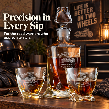Gift for Car & Motorcycle Enthusiasts – Twisted Decanter Set with 2 Glasses, 6 Whiskey Bullets & Wooden Box – image 18
