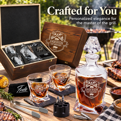 Gift for Grillmasters – Twisted Decanter Set with 2 Glasses, 6 Whiskey Bullets & Wooden Box – image 12